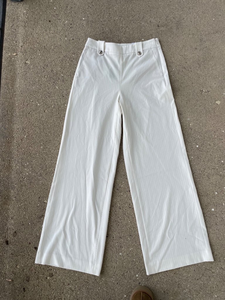 Nwt Whbm Wide Leg Trousers Cream Pinstripe Size 4 High Rise Office Preppy